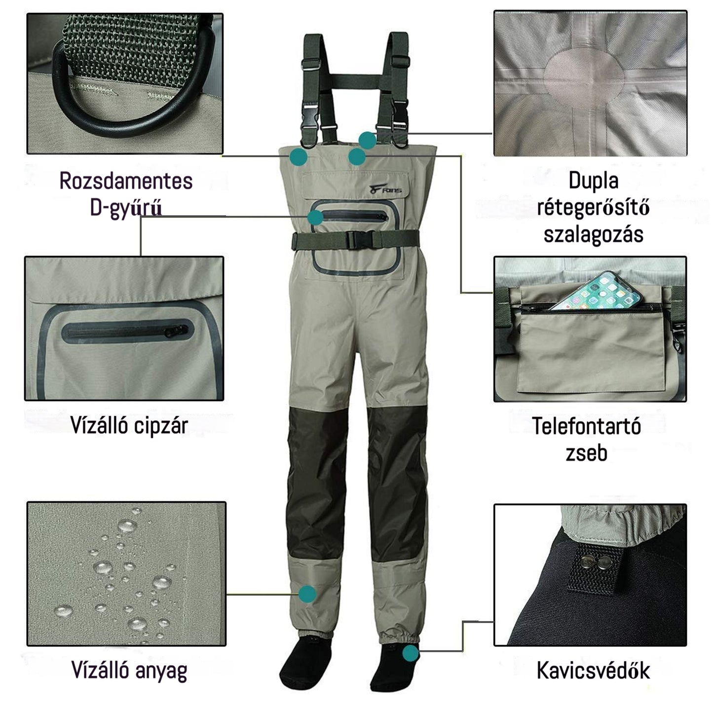 3 rétegű vízálló H-hátú neoprén harisnya láb horgászat Wader